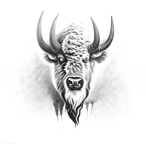 Bison head with Romanian traditional motives tattoo design idea