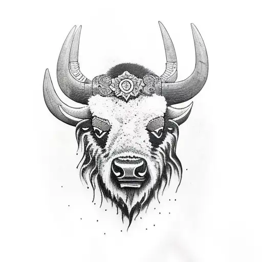 Bison head with Romanian traditional motives tattoo design idea