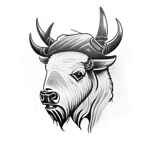 Bison head with Romanian traditional motives tattoo design idea