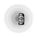 A circular design featuring a Cruzcampo beer bottle in the center, surrounded by a carnival whistle and a fan. The sunset extends in the background with warm and soft tones blending in the horizon. The main elements of the design, like the beer bottle, carnival whistle, and fan, are decorated with subtle colors to highlight certain details, while the rest of the design remains in black and white with fine lines to maintain elegance and visual cohesion. tattoo design idea