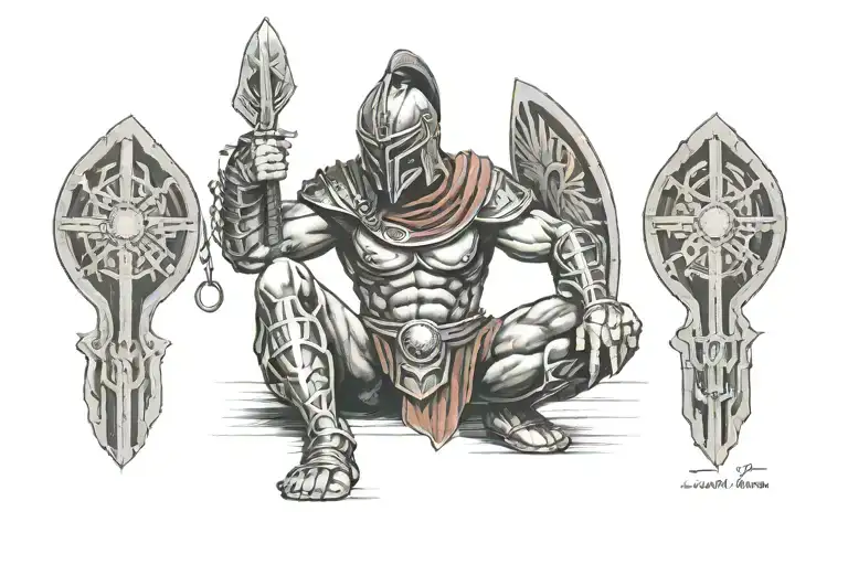 spartan warrior kneeling tattoo design idea