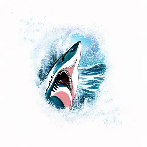 ocean wave with mako shark tattoo design idea