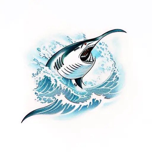 ocean wave with mako shark peacful tattoo design idea