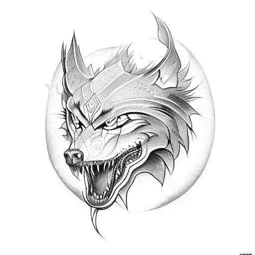 wolf headed dragon tattoo design idea