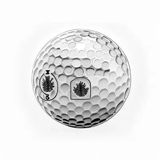 A golf ball with a family tree design and the roots forming golf clubs tattoo design idea