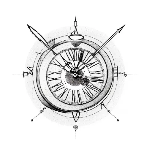 hourglass shaped dreamcatcher with broken clock tattoo design idea