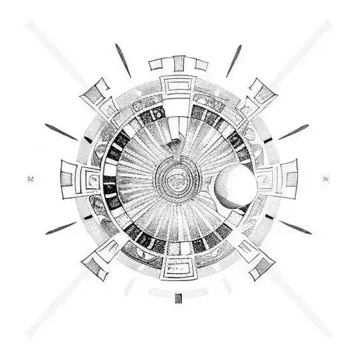 A tattoo design of a roulette wheel with anime characters as the numbers and a gaming dice as the ball tattoo design idea