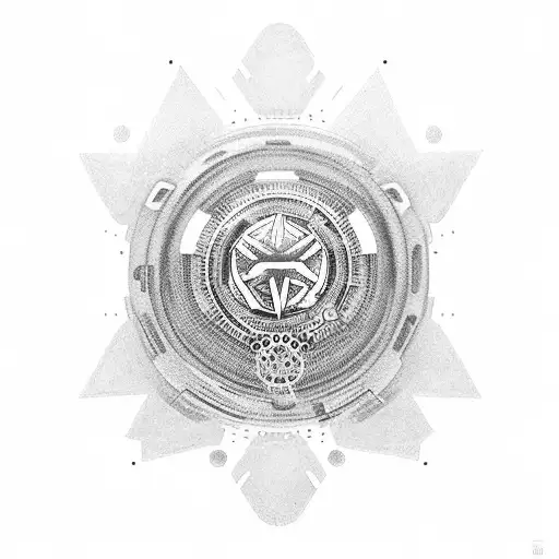 A dotwork tattoo of an Audi car with FPV drone propellers coming out of the wheels, surrounded by Ukrainian symbols and underground music notes tattoo design idea