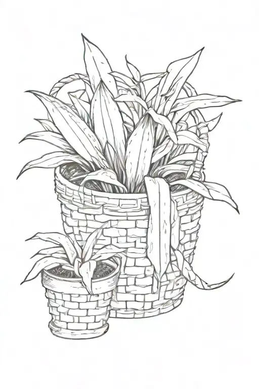 snake plant in wicker basket tattoo design idea