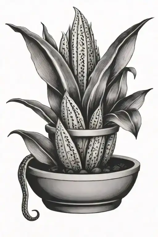 snake plant in pot tattoo design idea