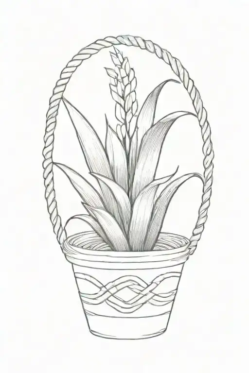 snake plant in rope woven basket tattoo design idea