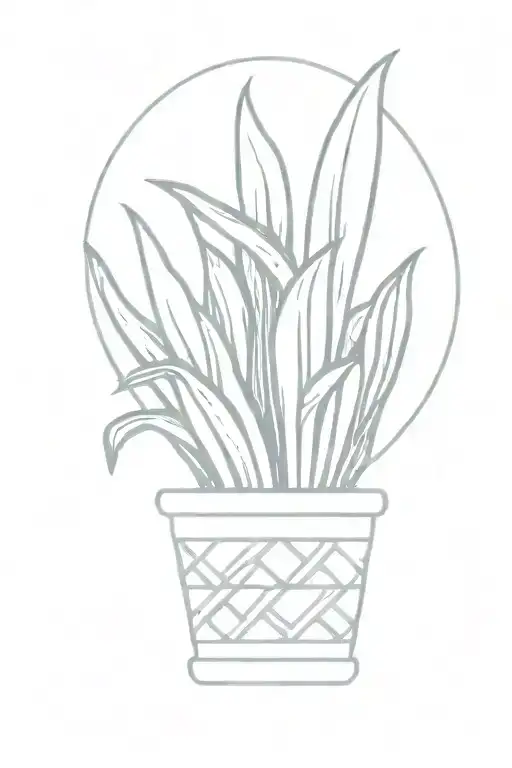 snake plant in wicker basket tattoo design idea