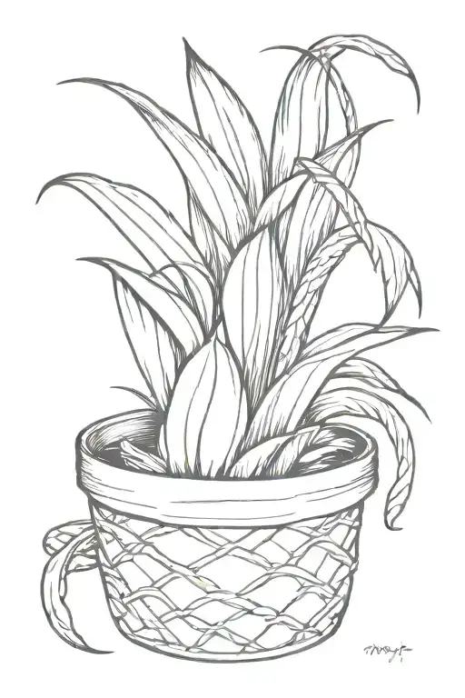 snake plant in rope woven basket tattoo design idea