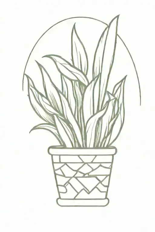 snake plant in wicker basket tattoo design idea