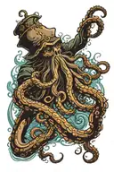 Davy Jones struggling to swim to the ocean surface being pulled underwater by octopus tattoo design idea