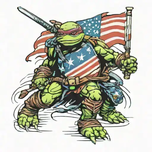 ninja turtle last ronin distressted american flag  tattoo design idea
