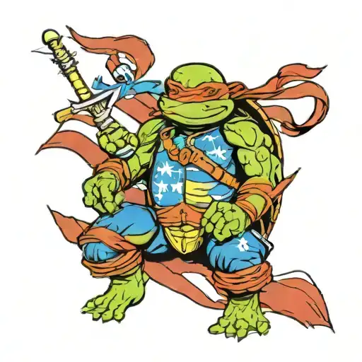ninja turtle last ronin distressted american flag  tattoo design idea