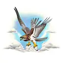 red tailed hawk diving with wings up clutching a banner tattoo design idea