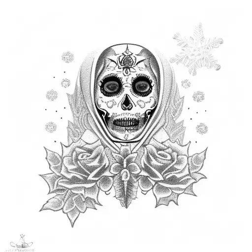 santa muerte on a throat tattoo design idea
