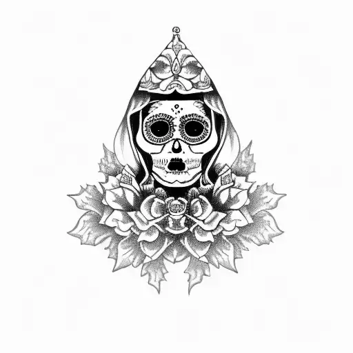 santa muerte on a throat tattoo design idea