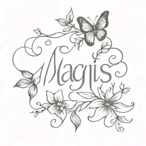a simple elegant or cute tattoo design spelling the word 'magis'  tattoo design idea