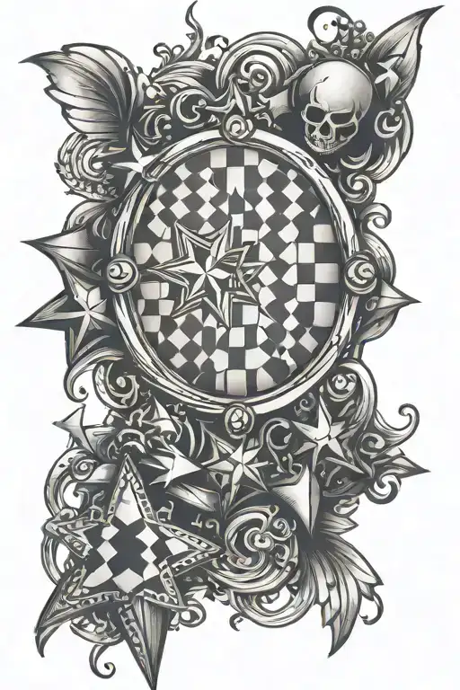 checkered and stars and filler light shining tattoo design idea