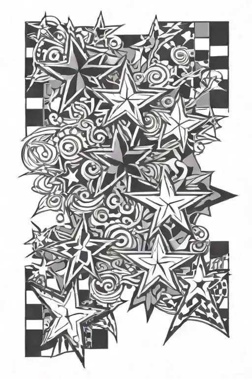checkered and stars and filler  tattoo design idea
