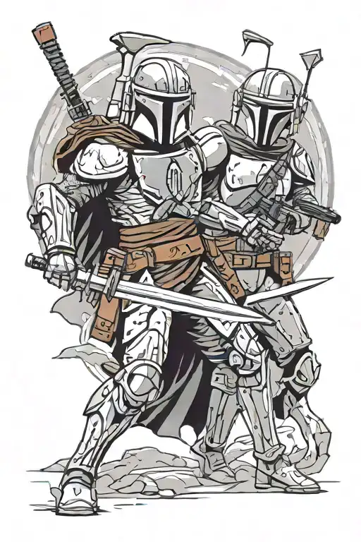 Mandalorian battling side tattoo design idea