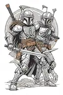 Mandalorian battling side tattoo design idea