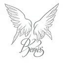 the name denis with angel wings tattoo design idea