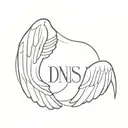 the name denis with angel wings tattoo design idea