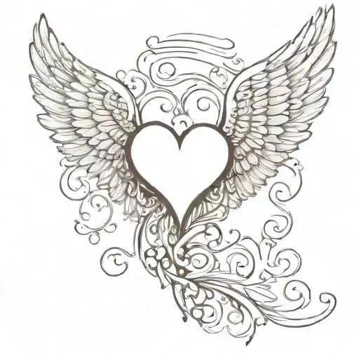 a heart with angel wings spread tattoo design idea