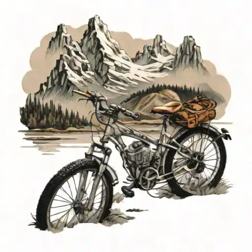 bicycle with mountains tattoo design idea