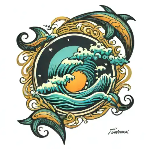 ocean sunrise tattoo design idea