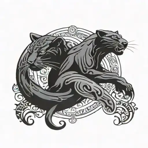 Yin yang with a black panther and a dolphin. The panther is in the white side of the yin yang and the dolphin in black  tattoo design idea