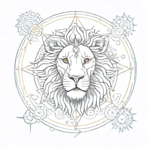 concentric circles with elements of sunshine, lion, and pearl  tattoo design idea