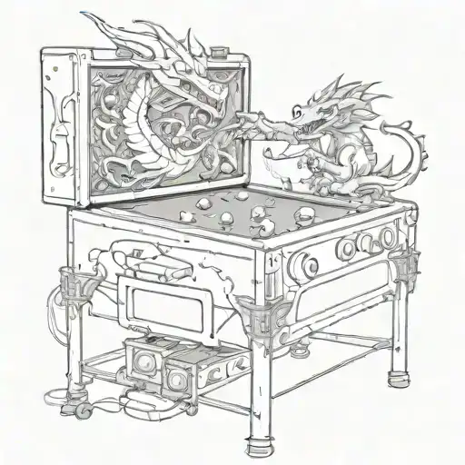 A punk-inspired pinball machine with dragons as the bumpers tattoo design idea