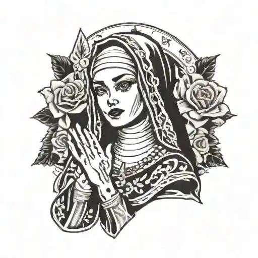 Beautiful Nun raising her hand tattoo design idea