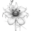 A surrealistic composition of a spider lily and a butterfly in blackwork style tattoo design idea