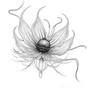 A surrealistic composition of a spider lily and a butterfly in blackwork style tattoo design idea