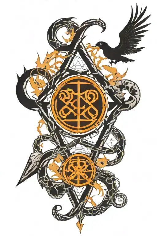 web of wyrd and nine realms symbool with norse runes tattoo design idea