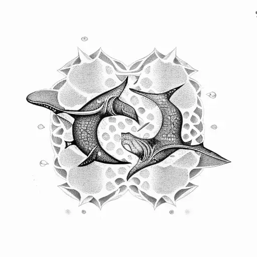 Whale shark and manta ray forming a yin yang symbol tattoo design idea