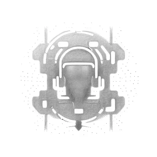 A futuristic DJ spinning techno beats in a neon cityscape tattoo design idea