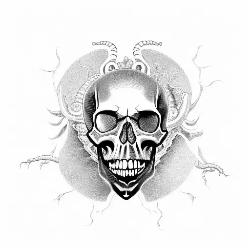 Skull WIth worms coming out of eye sockets tattoo design idea