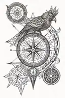 phenix and arrow and compass and mountain   tattoo design idea