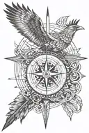 phenix and arrow and compass and mountain   tattoo design idea