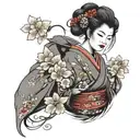 geisha with japanese flowers tattoo design idea