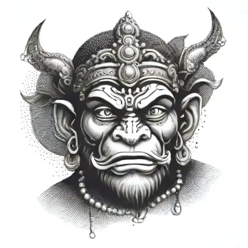 Hanuman face good half evil tattoo design idea