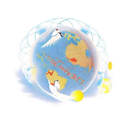 Globe with a dove holding a banner that says "Nene's World" flying around it,  tattoo design idea