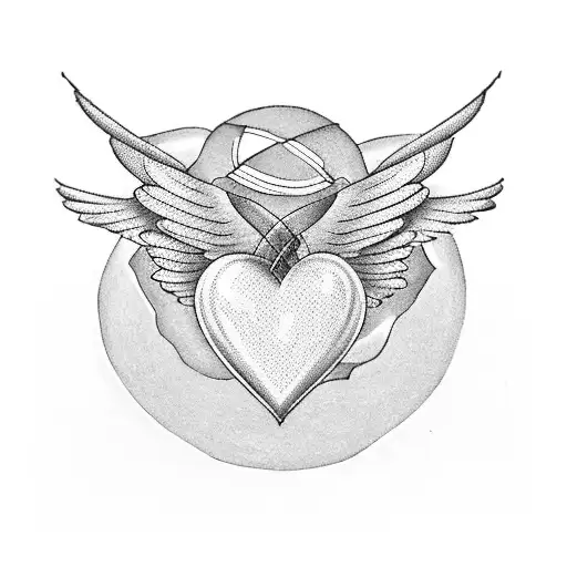 heart with angle wings and a halo with the text "Isabella N. Blankenship" "1/20/2008-3/16/2009"  tattoo design idea